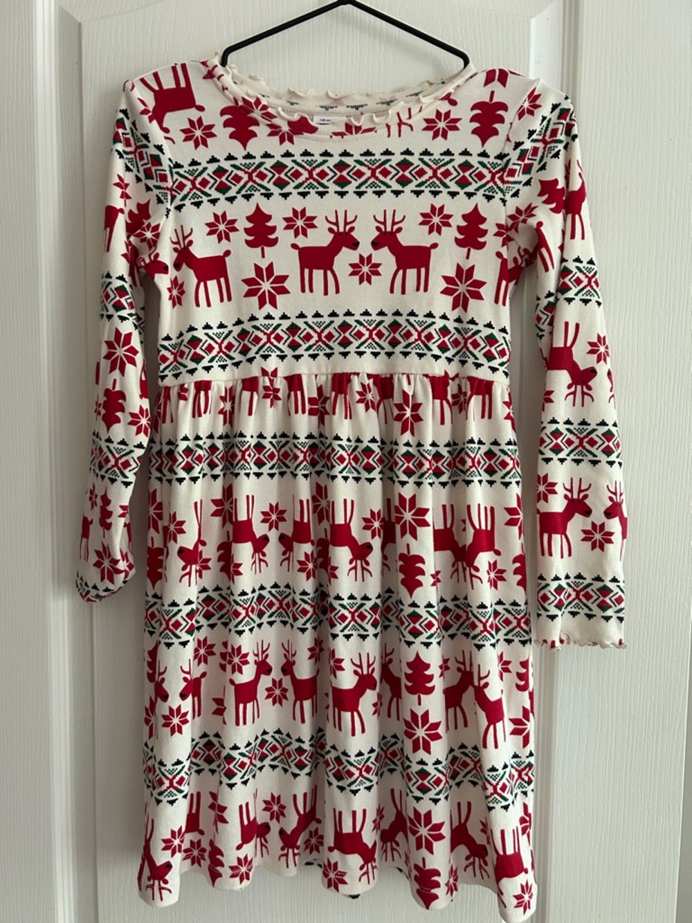 Hanna Andersson Girls 140 10 Christmas Reindeer Long Sleeve Dress